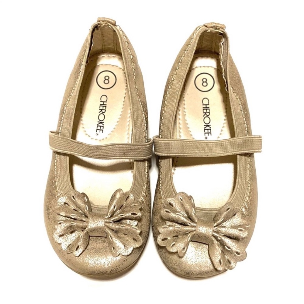 Cherokee gold/tan ballet flat shoes with bow/strap